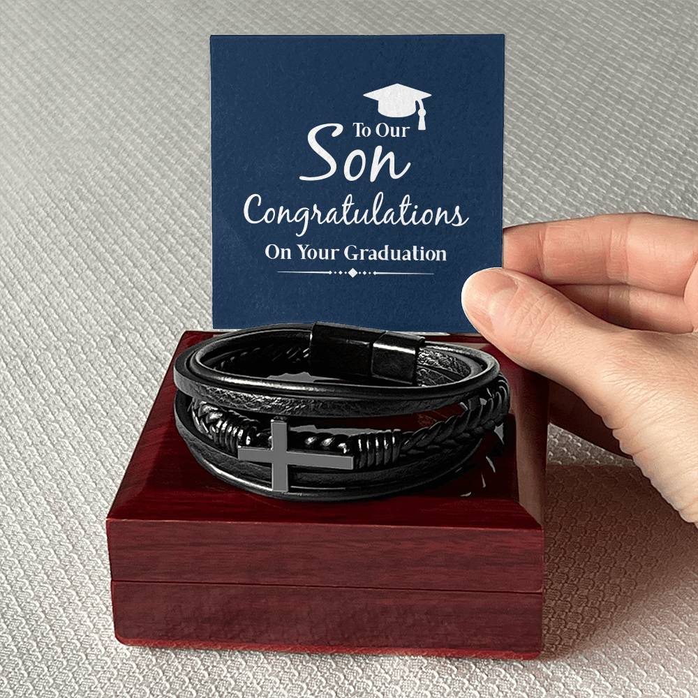 To Son - To our son. Congratulations - Men's Cross Bracelet