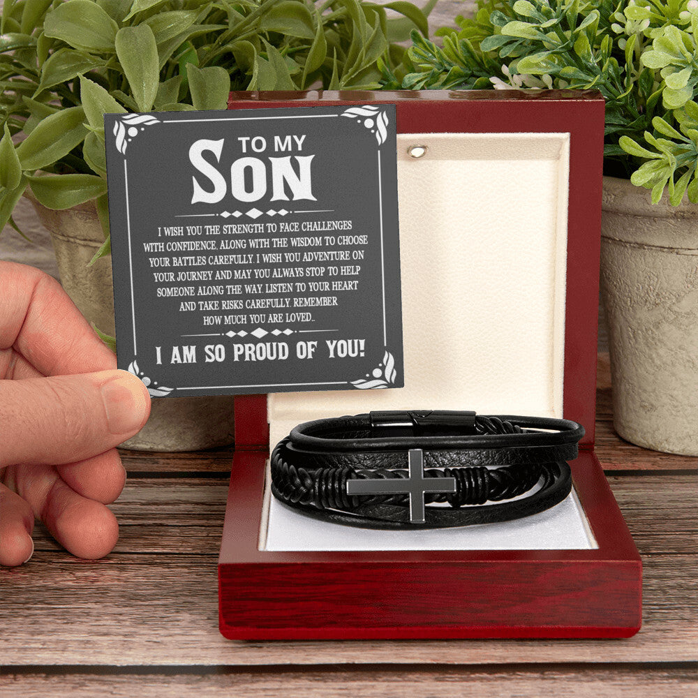To Son - To my son. I wish - Men's Cross Bracelet