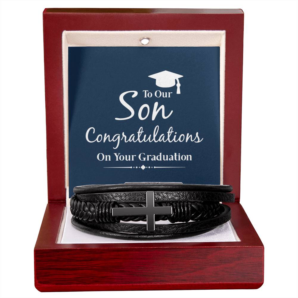 To Son - To our son. Congratulations - Men's Cross Bracelet