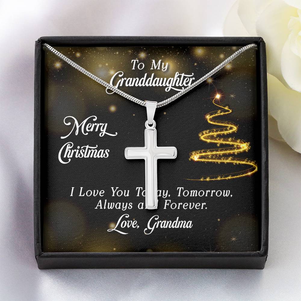 To Granddaughter - Merry Christmas - Artisan Cross Necklace