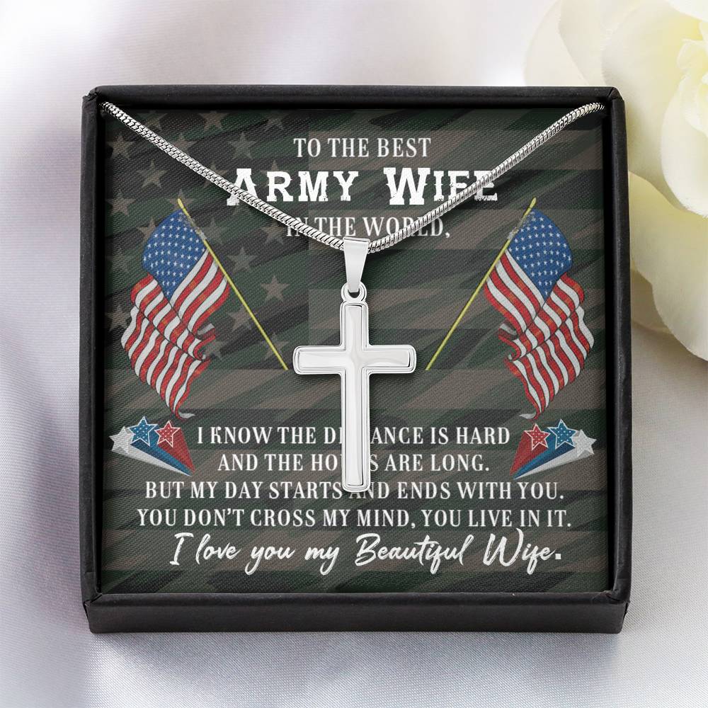 To Army Wife - I know the distance - Artisan Cross Necklace