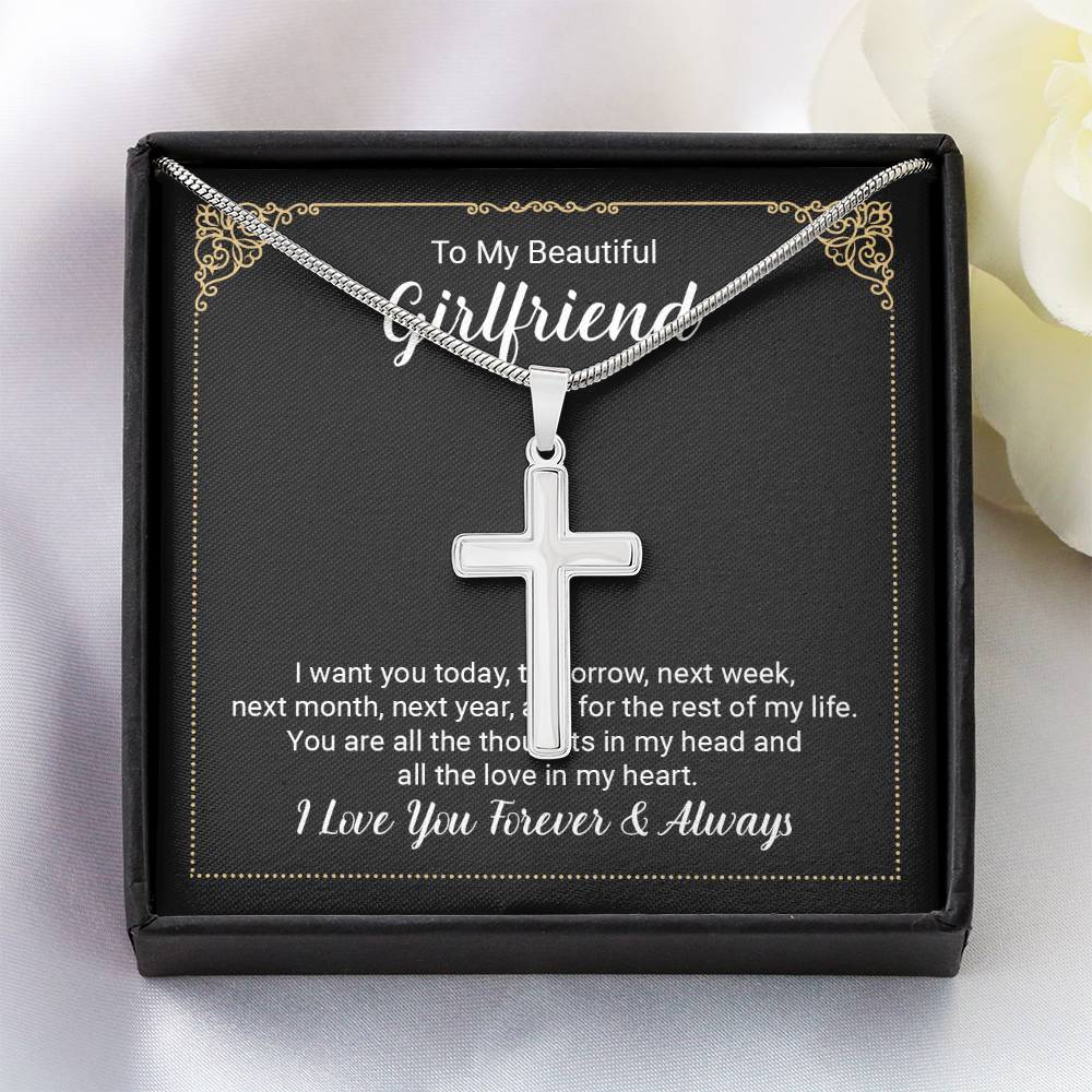 To Girlfriend - I want you today - Artisan Cross Necklace