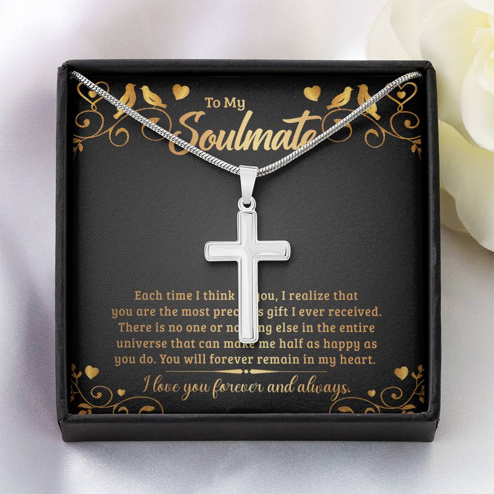 To Soulmate - Each time I think - Artisan Cross Necklace