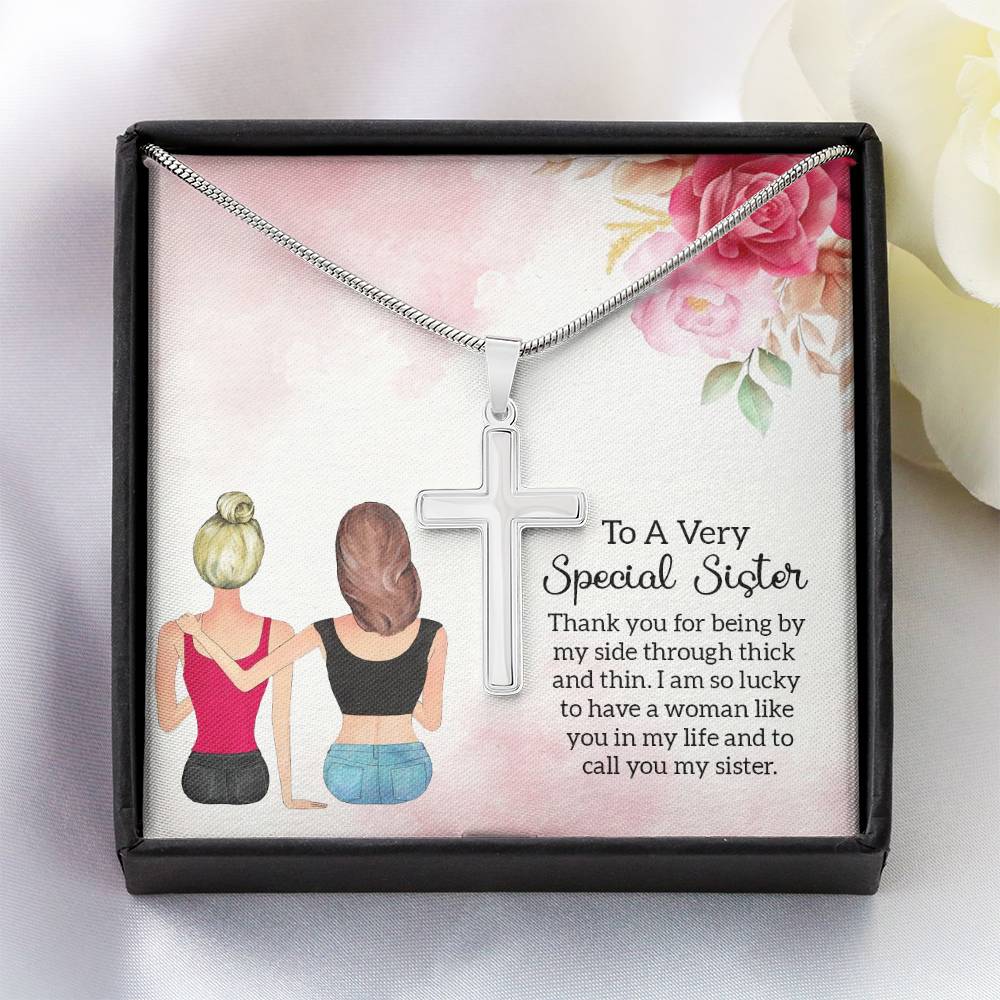 To Sister - Thank you - Artisan Cross Necklace