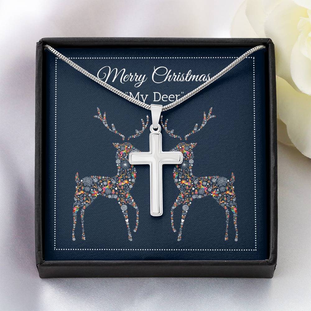 My Deer - Merry Christmas - Artisan Cross Necklace