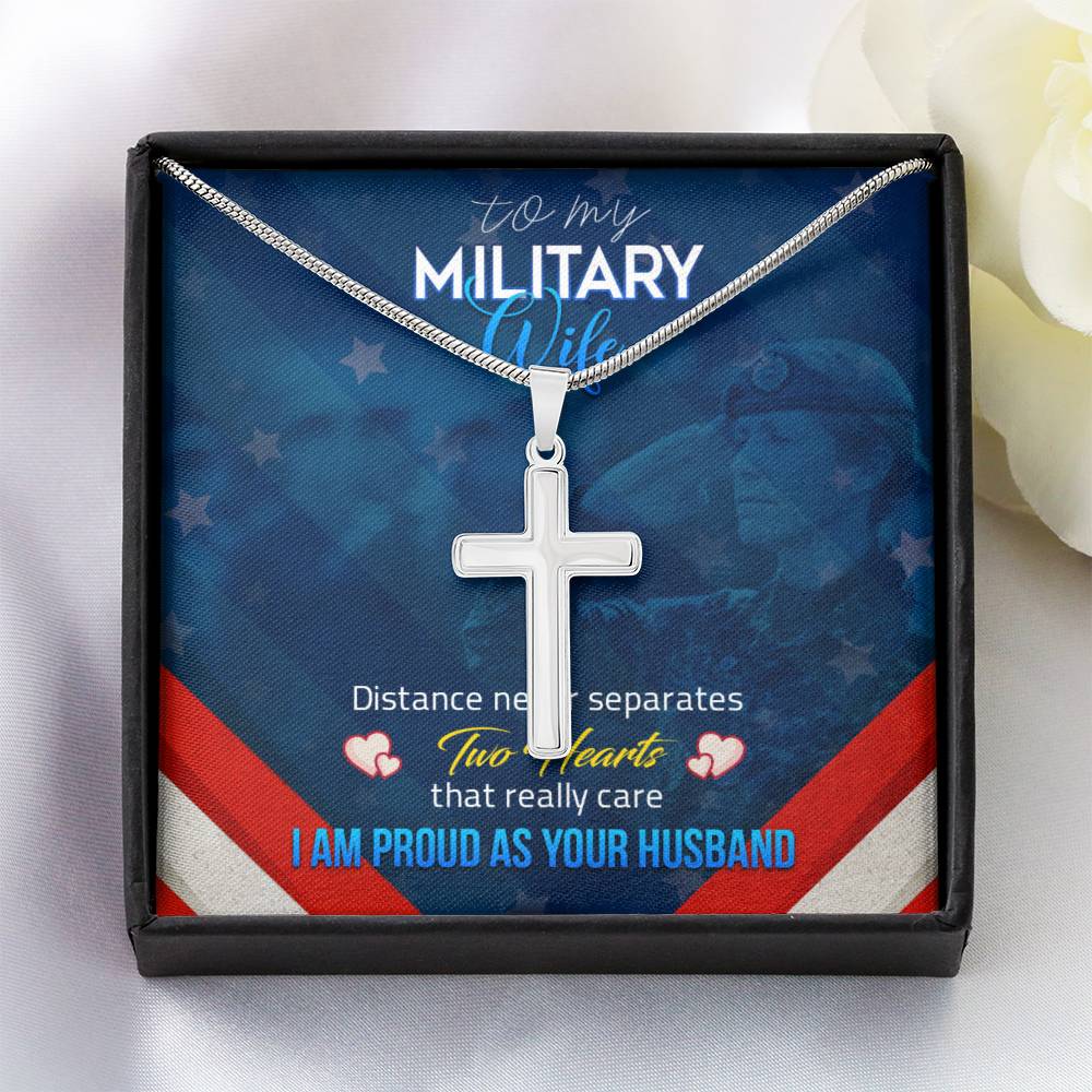 To Military Wife - Distance never separates - Artisan Cross Necklace