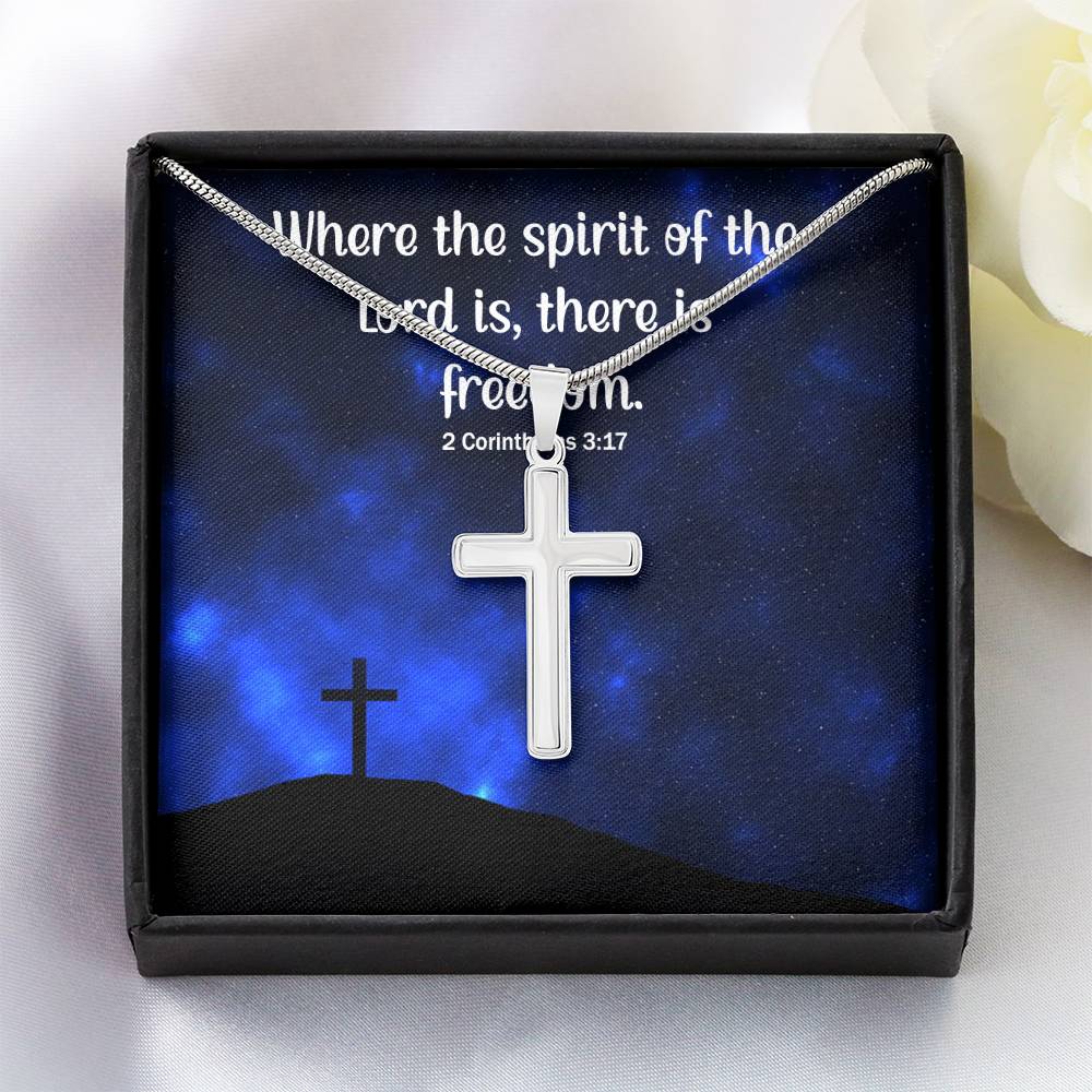 Verse - 2 Corinthians 3:17 - Artisan Cross Necklace