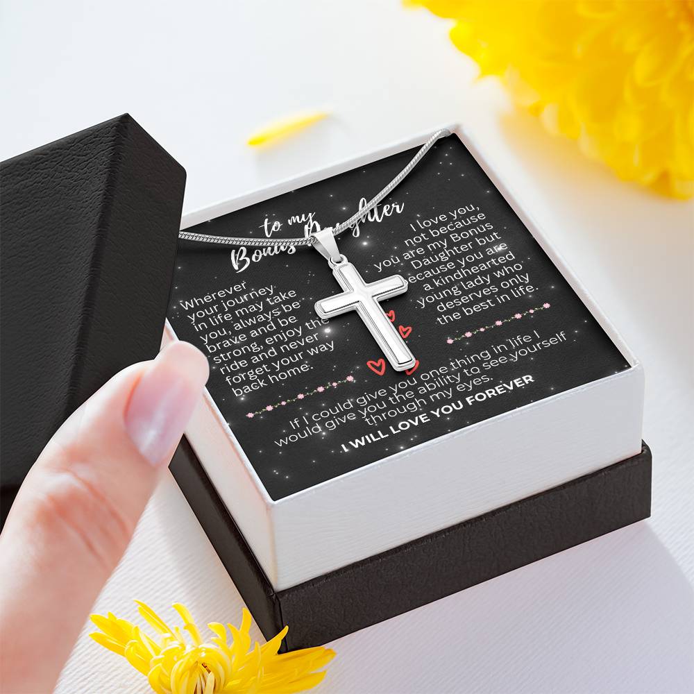 To Bonus Daughter - Wherever your journey - Artisan Cross Necklace