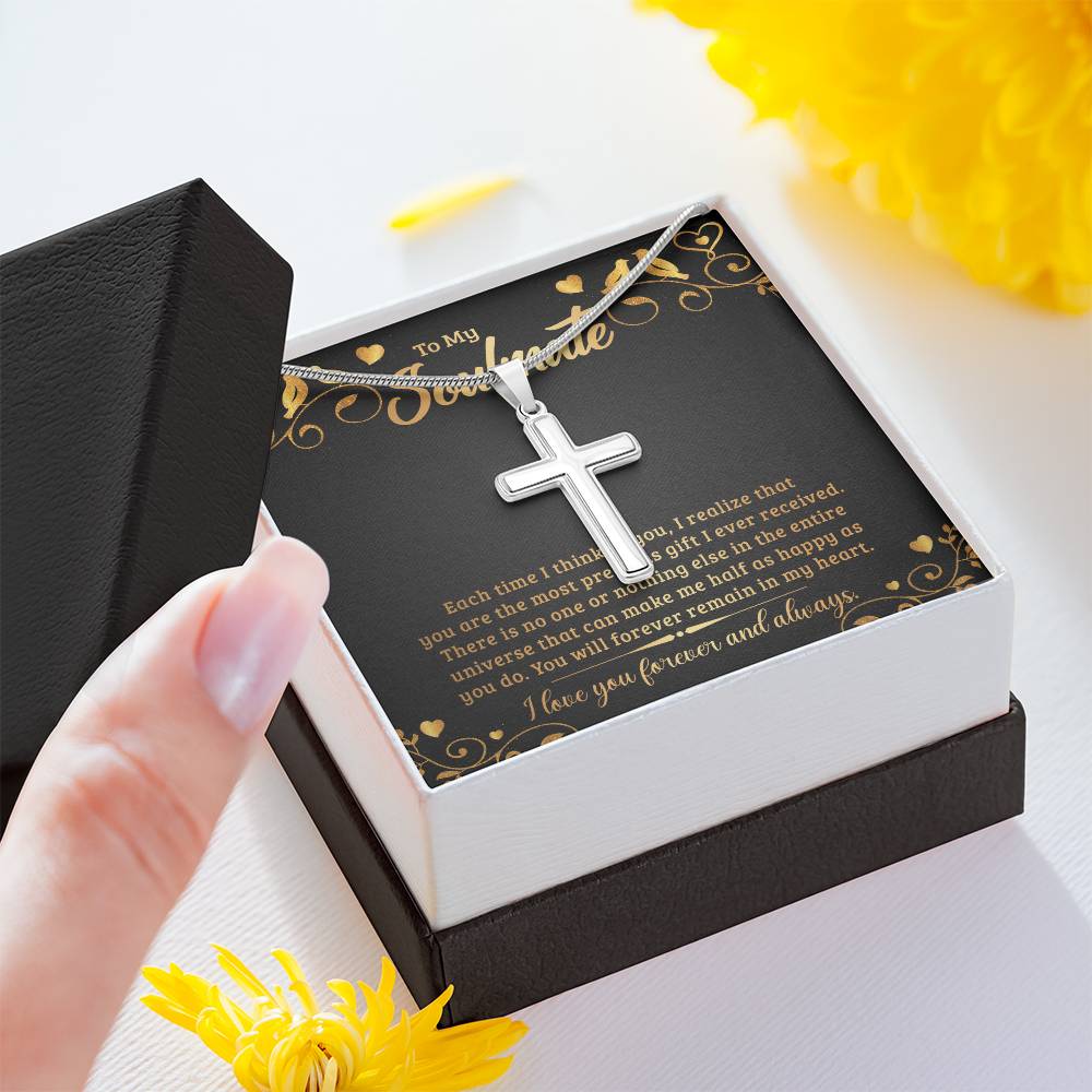 To Soulmate - Each time I think - Artisan Cross Necklace