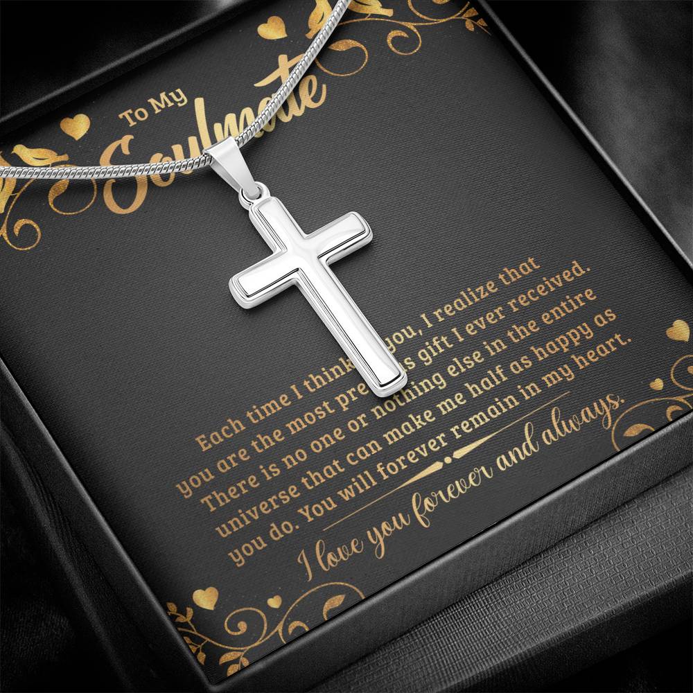 To Soulmate - Each time I think - Artisan Cross Necklace