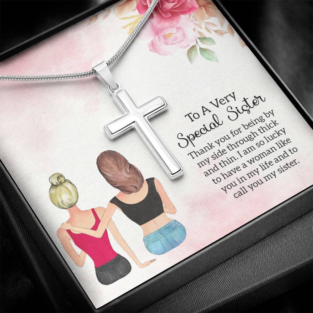 To Sister - Thank you - Artisan Cross Necklace