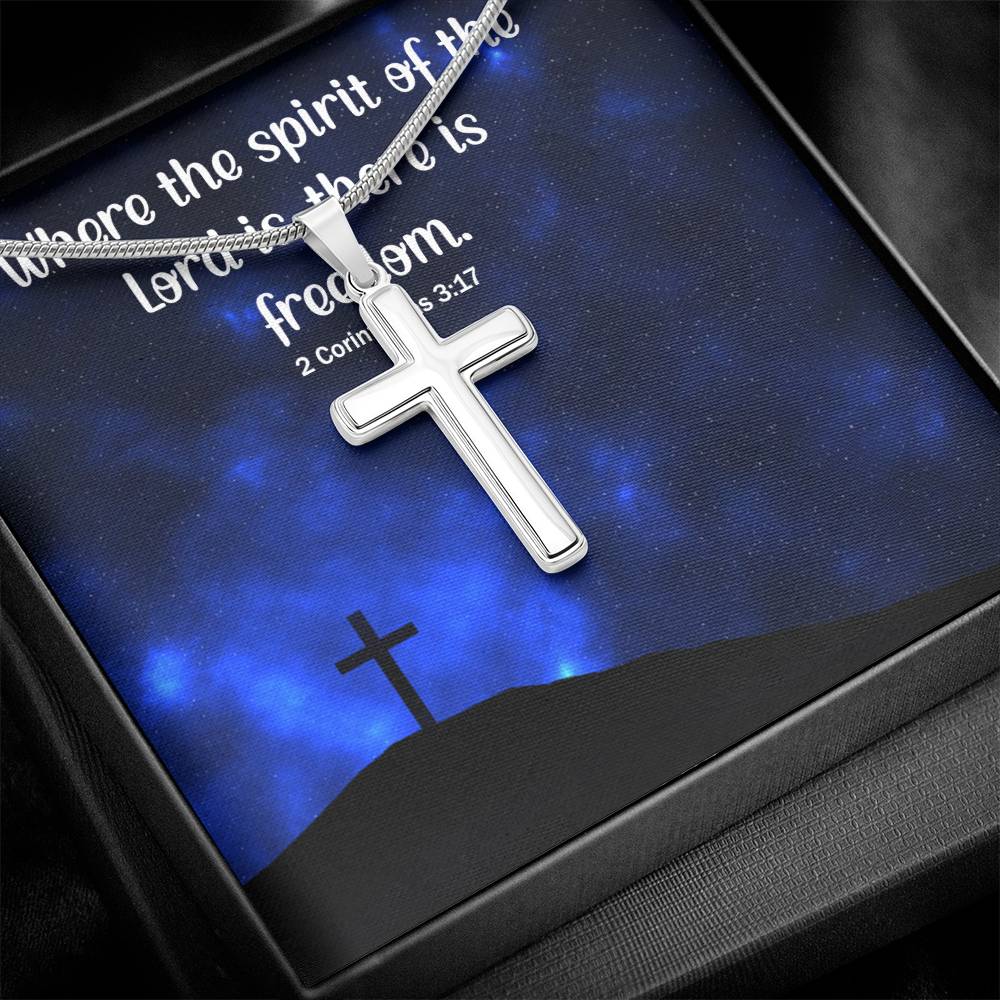 Verse - 2 Corinthians 3:17 - Artisan Cross Necklace