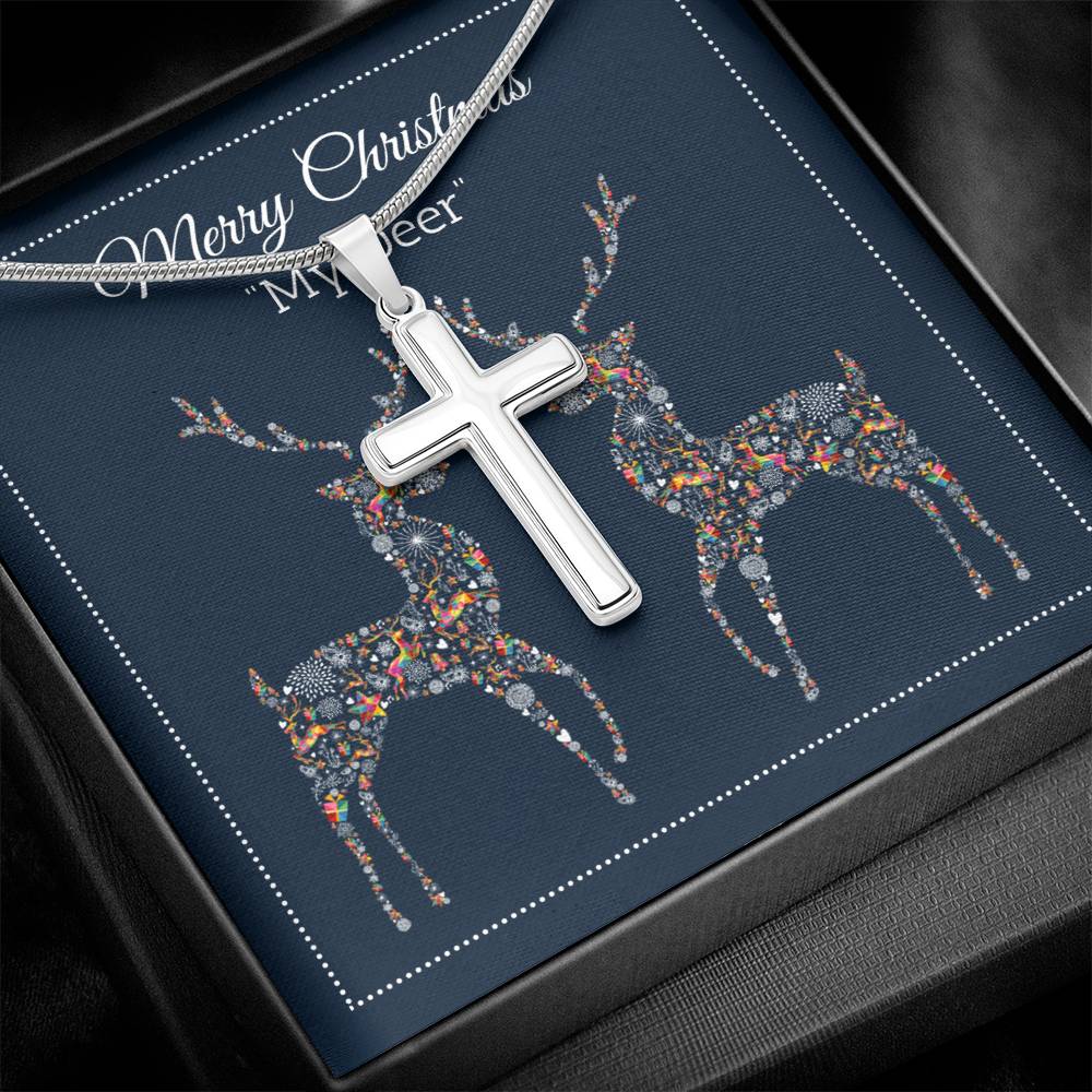 My Deer - Merry Christmas - Artisan Cross Necklace