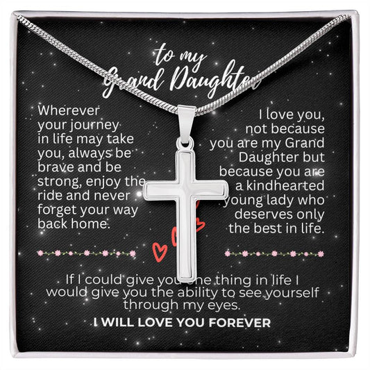 To Granddaughter - Wherever your journey - Artisan Cross Necklace