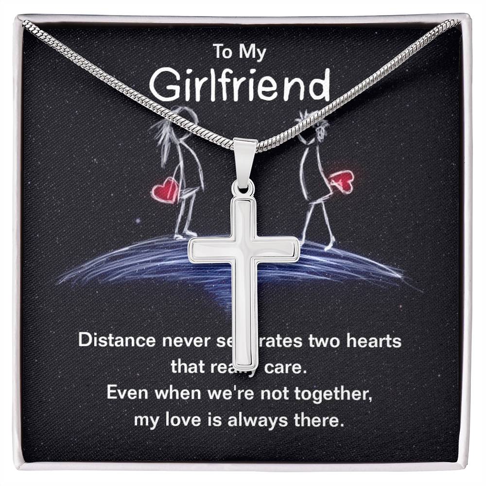 To Girlfriend - Distance never separates - Artisan Cross Necklace