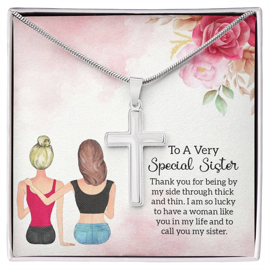 To Sister - Thank you - Artisan Cross Necklace