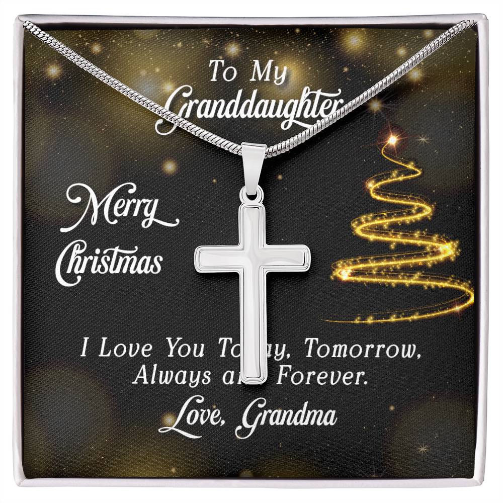 To Granddaughter - Merry Christmas - Artisan Cross Necklace