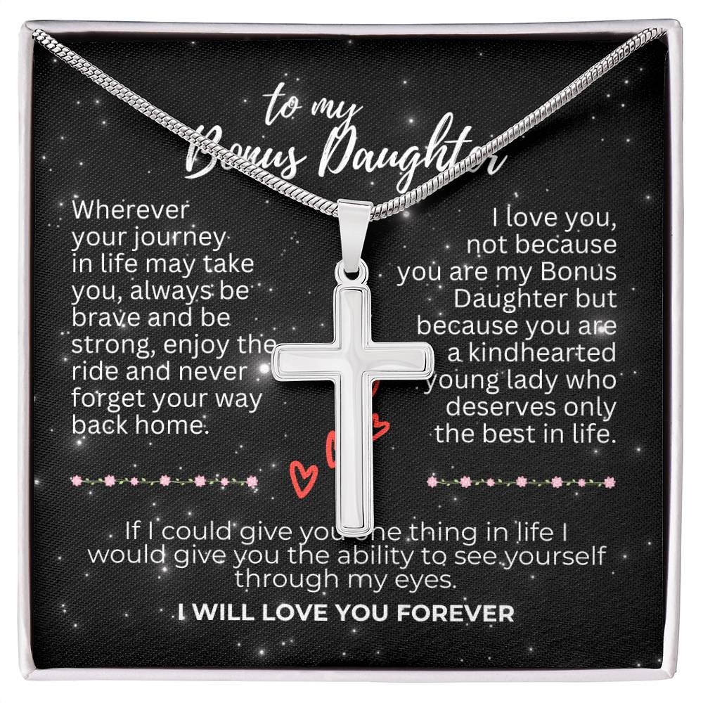 To Bonus Daughter - Wherever your journey - Artisan Cross Necklace