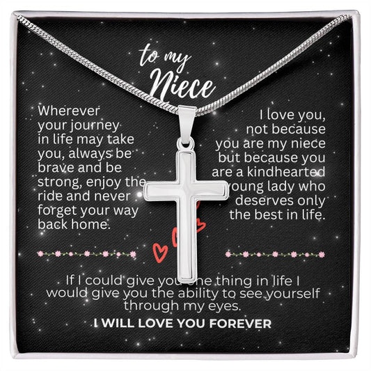 To Niece - Wherever your journey - Artisan Cross Necklace