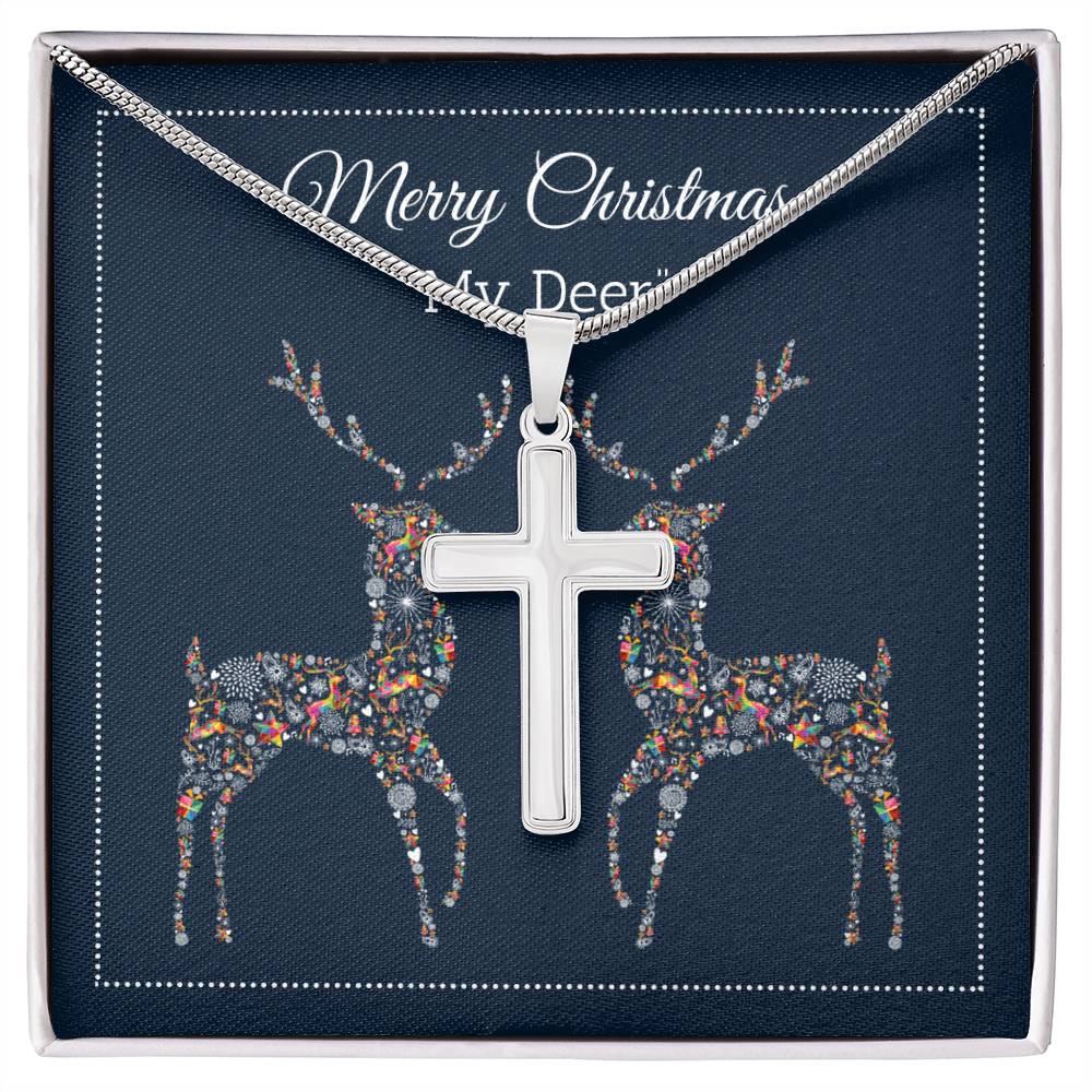 My Deer - Merry Christmas - Artisan Cross Necklace