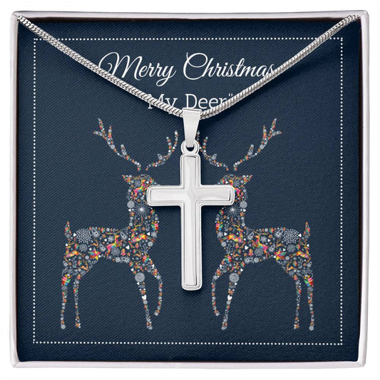 My Deer - Merry Christmas - Artisan Cross Necklace