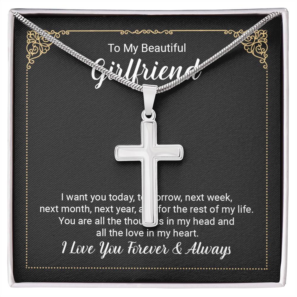 To Girlfriend - I want you today - Artisan Cross Necklace