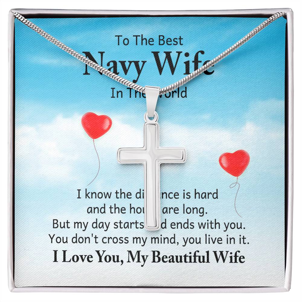 To Navy Wife - I know - Artisan Cross Necklace