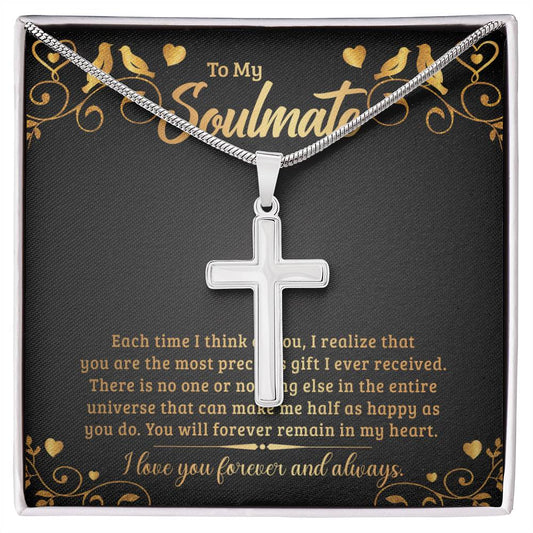 To Soulmate - Each time I think - Artisan Cross Necklace