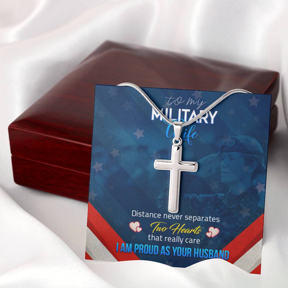 To Military Wife - Distance never separates - Artisan Cross Necklace