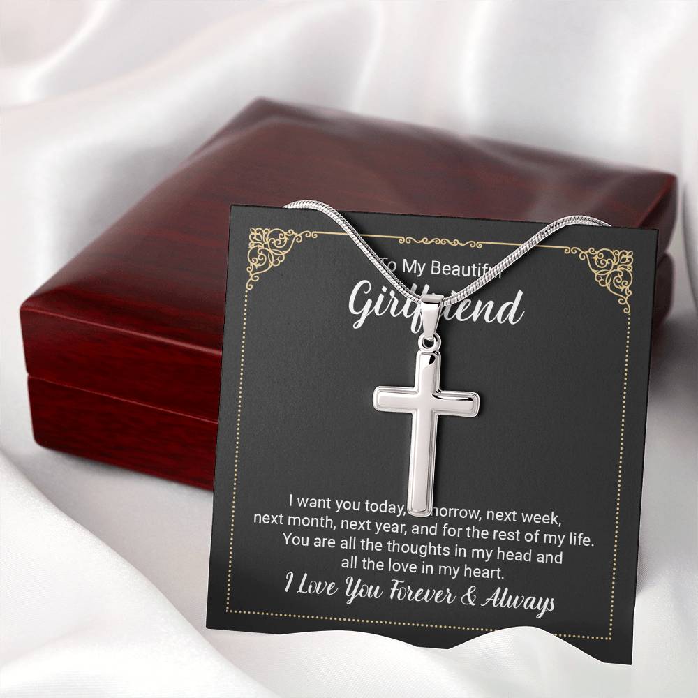 To Girlfriend - I want you today - Artisan Cross Necklace