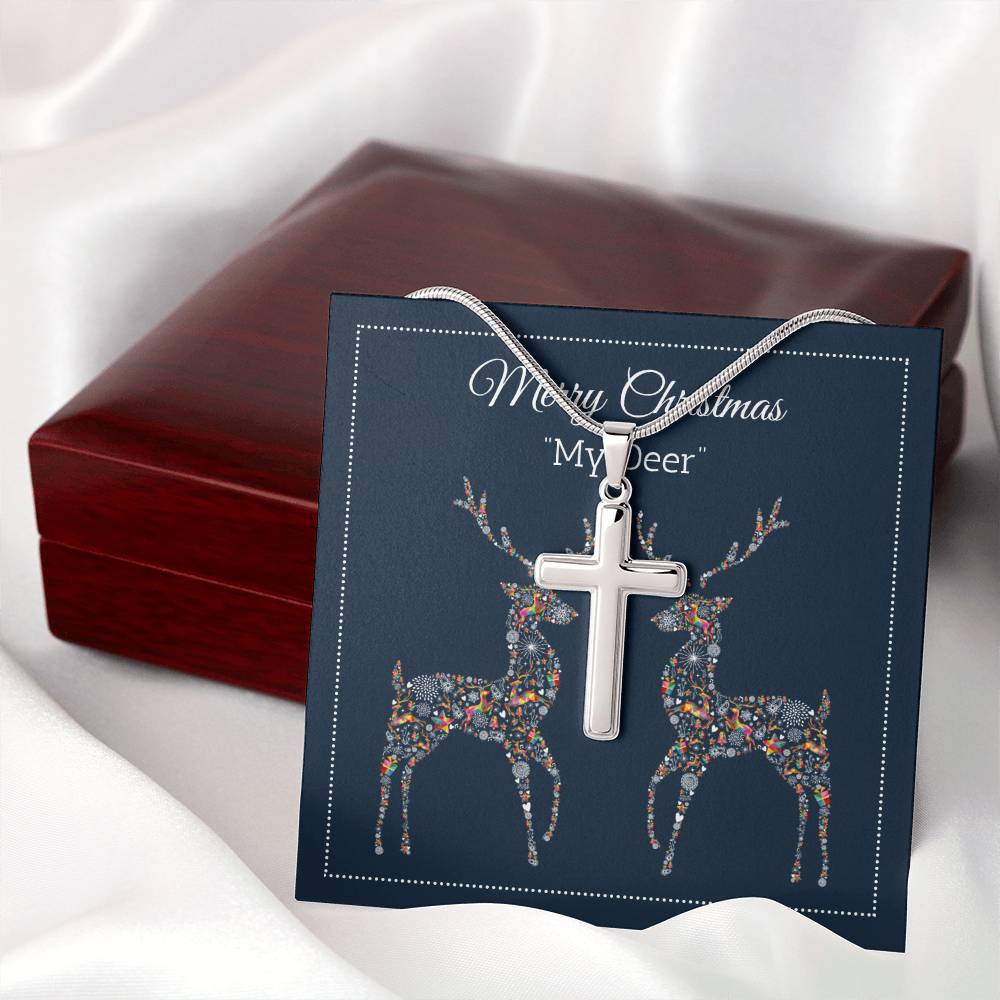 My Deer - Merry Christmas - Artisan Cross Necklace