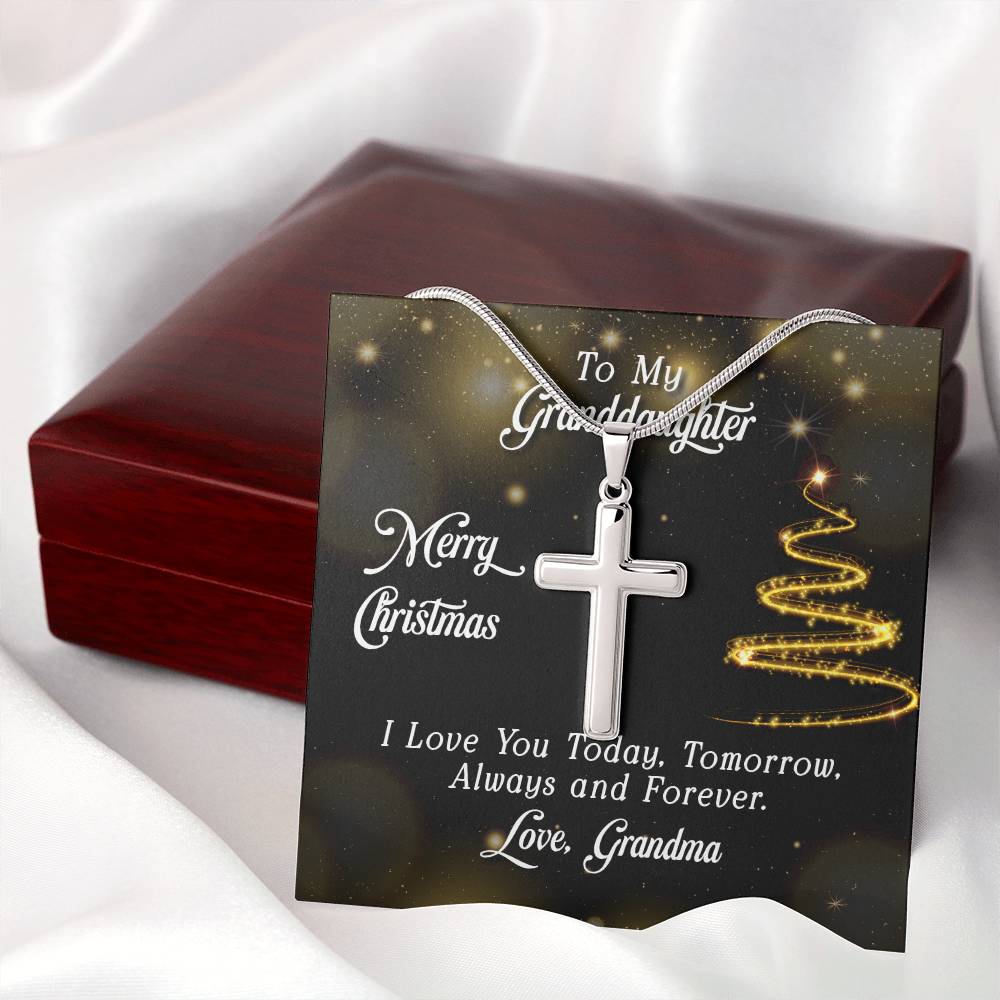 To Granddaughter - Merry Christmas - Artisan Cross Necklace