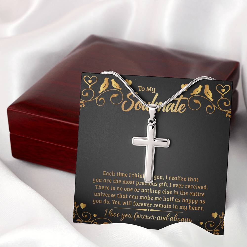 To Soulmate - Each time I think - Artisan Cross Necklace