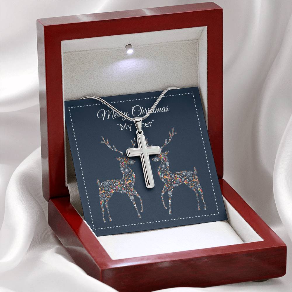 My Deer - Merry Christmas - Artisan Cross Necklace