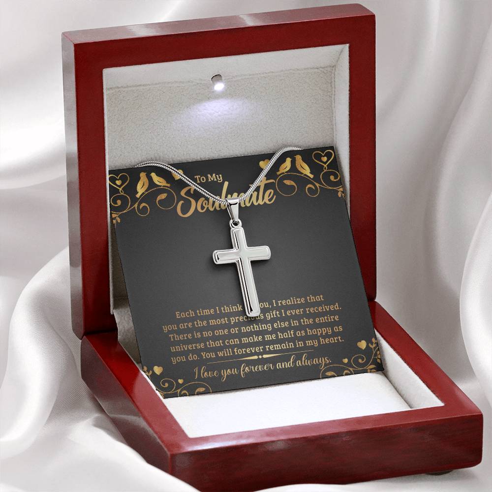 To Soulmate - Each time I think - Artisan Cross Necklace