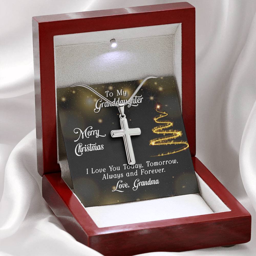 To Granddaughter - Merry Christmas - Artisan Cross Necklace