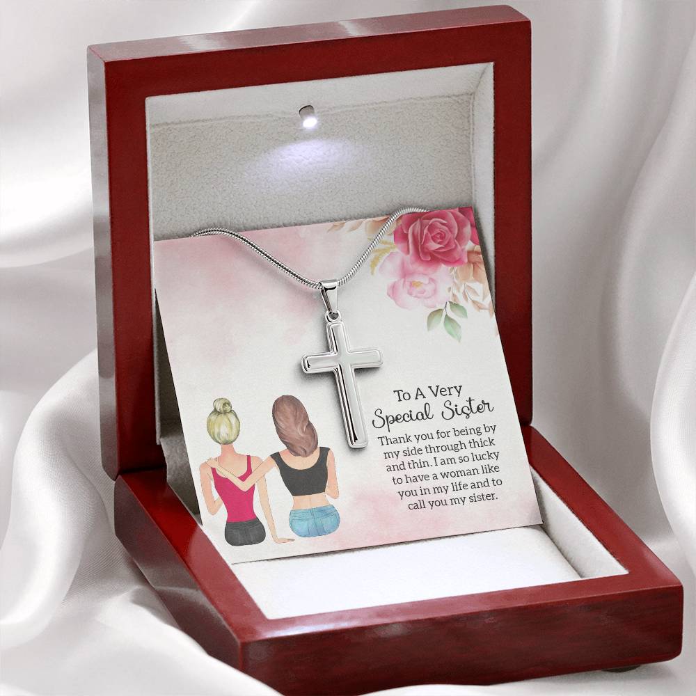 To Sister - Thank you - Artisan Cross Necklace