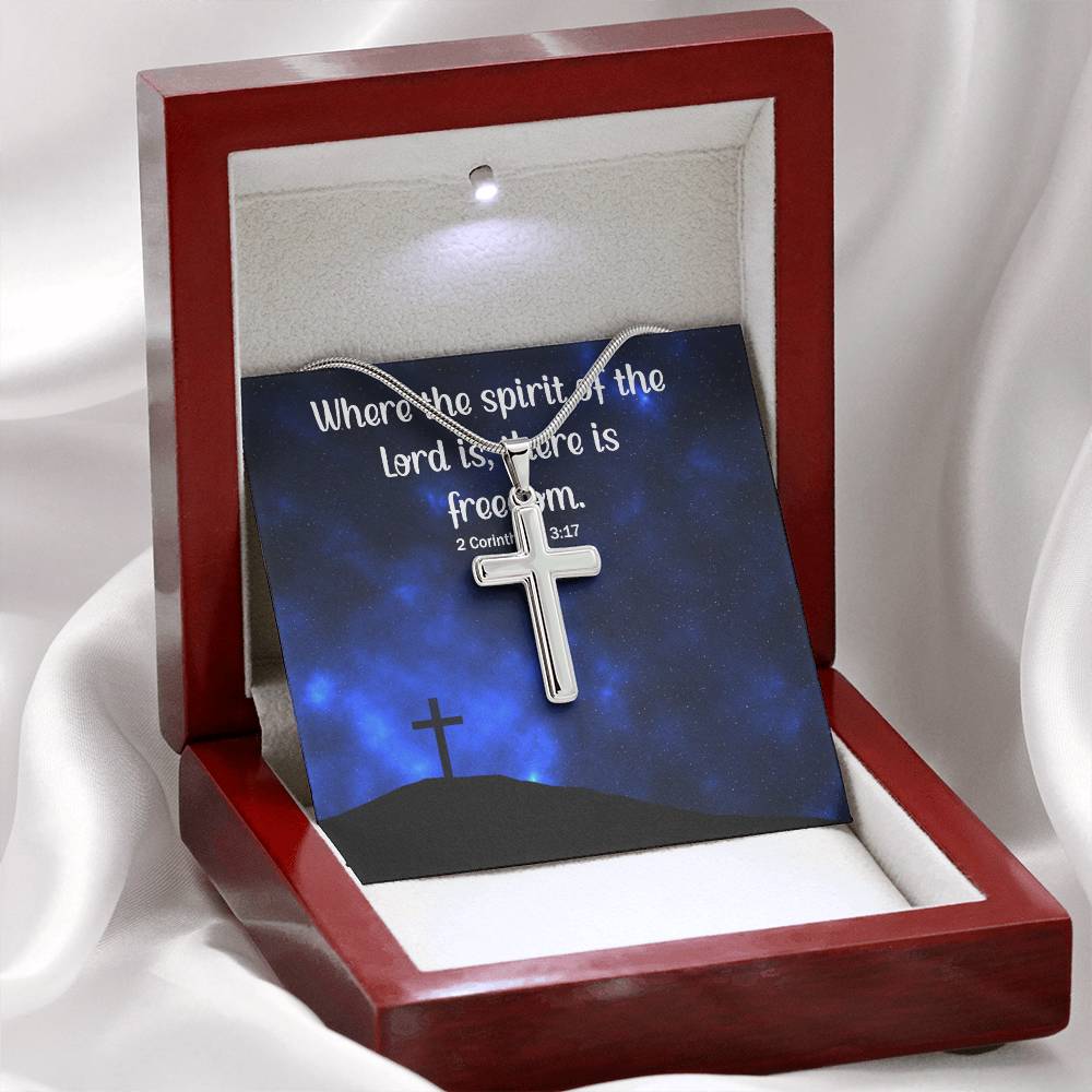 Verse - 2 Corinthians 3:17 - Artisan Cross Necklace