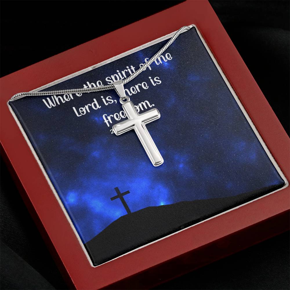 Verse - 2 Corinthians 3:17 - Artisan Cross Necklace