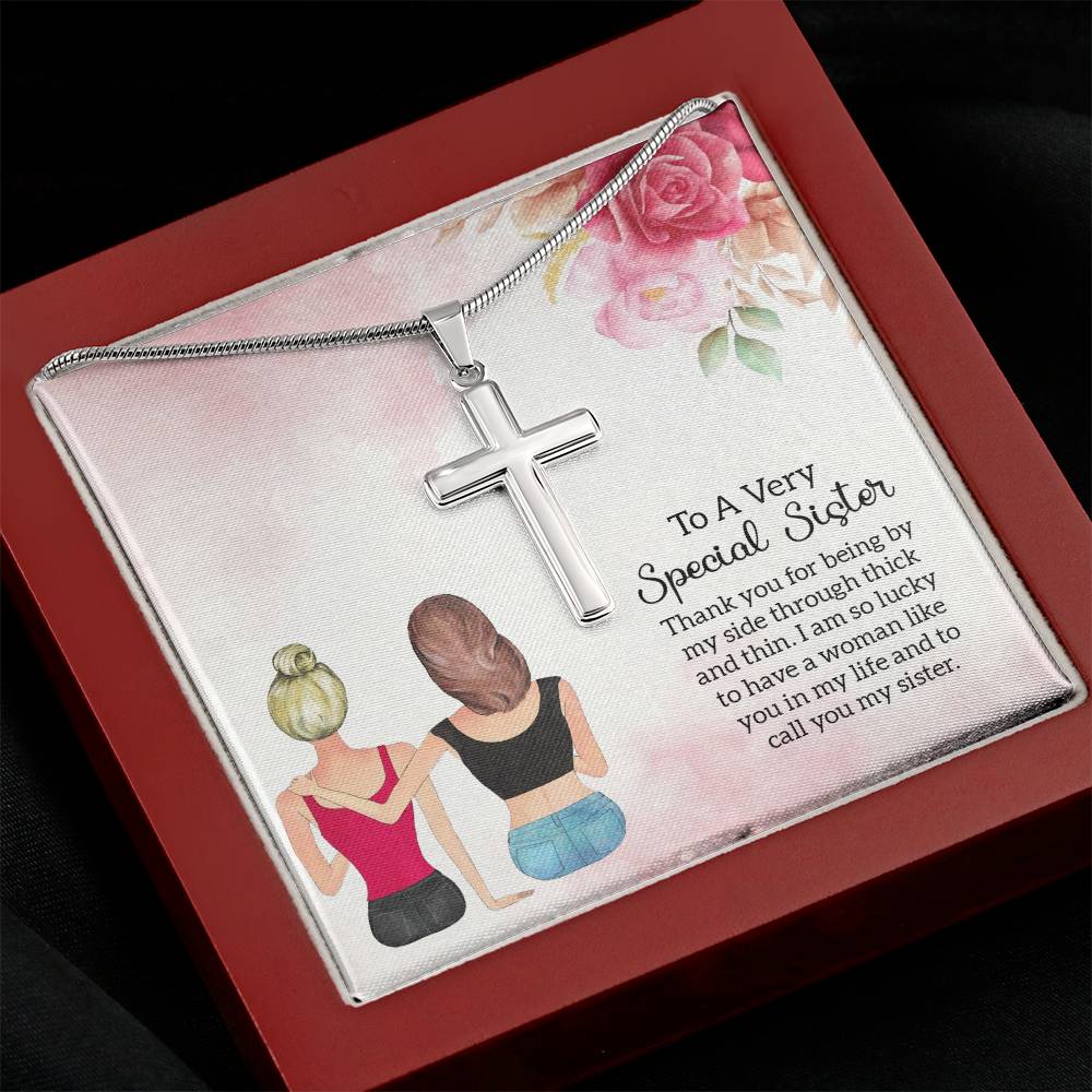 To Sister - Thank you - Artisan Cross Necklace