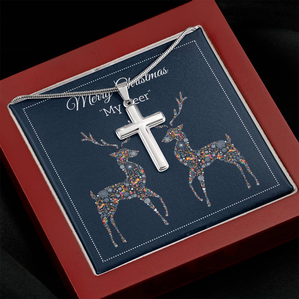 My Deer - Merry Christmas - Artisan Cross Necklace