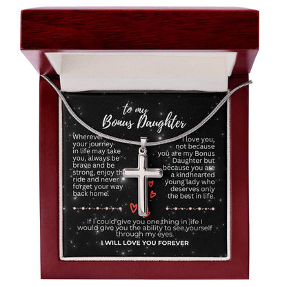 To Bonus Daughter - Wherever your journey - Artisan Cross Necklace