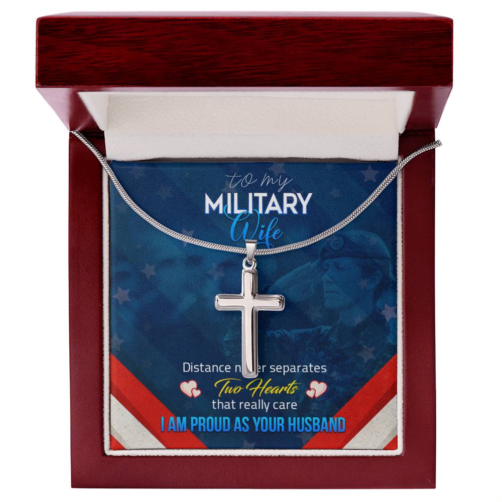 To Military Wife - Distance never separates - Artisan Cross Necklace