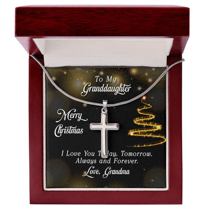 To Granddaughter - Merry Christmas - Artisan Cross Necklace