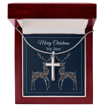 My Deer - Merry Christmas - Artisan Cross Necklace