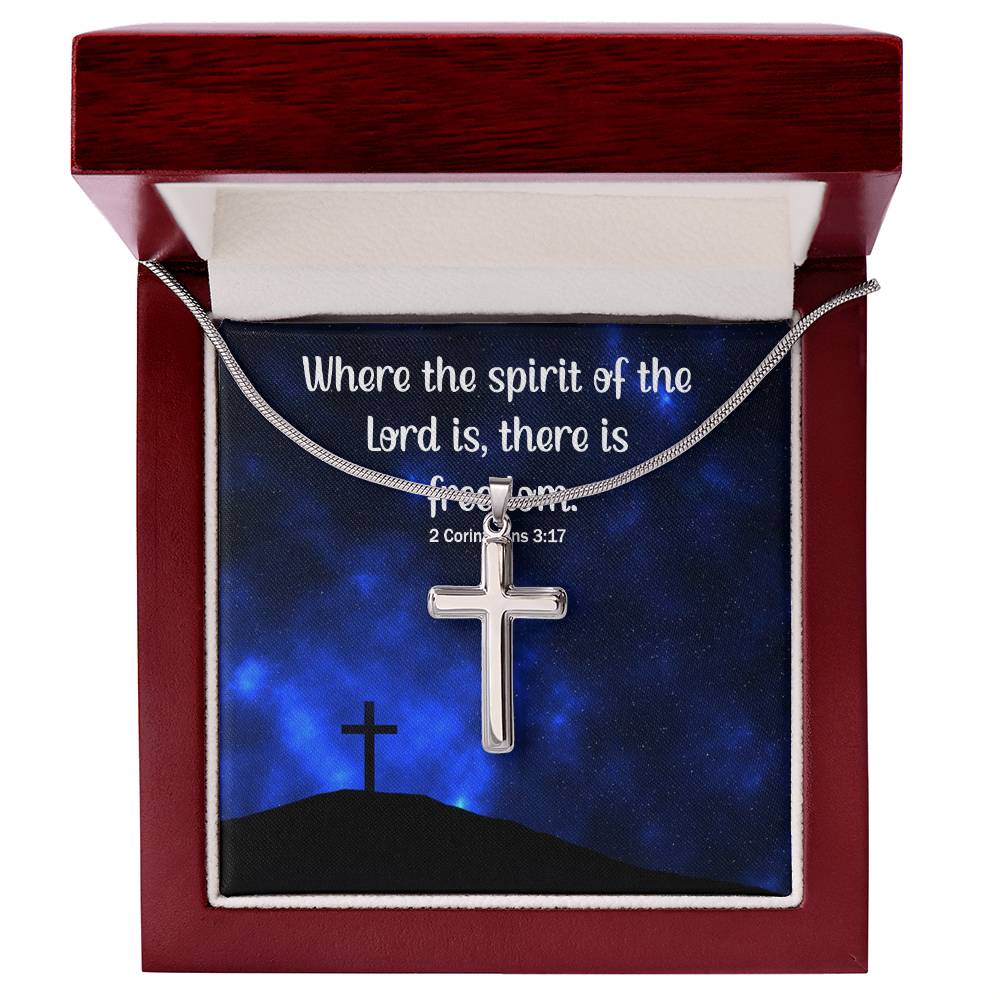 Verse - 2 Corinthians 3:17 - Artisan Cross Necklace